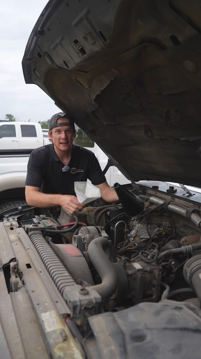 7.3L Powerstroke, 5.9L Cummins, And 6.7L Cummins Thread-On Oil Funnel – No Spill, Hands-Free Oil Filling