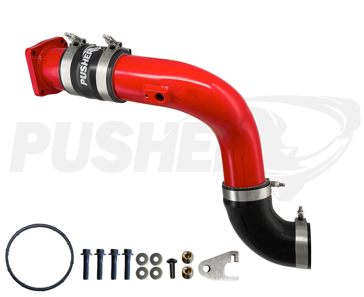 Pusher 3-inch cold-side charge tube with throttle valve replacement for 2011–2016 6.7L Powerstroke – Gloss Red