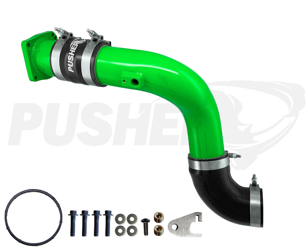 Pusher 3-inch cold-side charge tube with throttle valve replacement for 2011–2016 6.7L Powerstroke – Pusher Green
