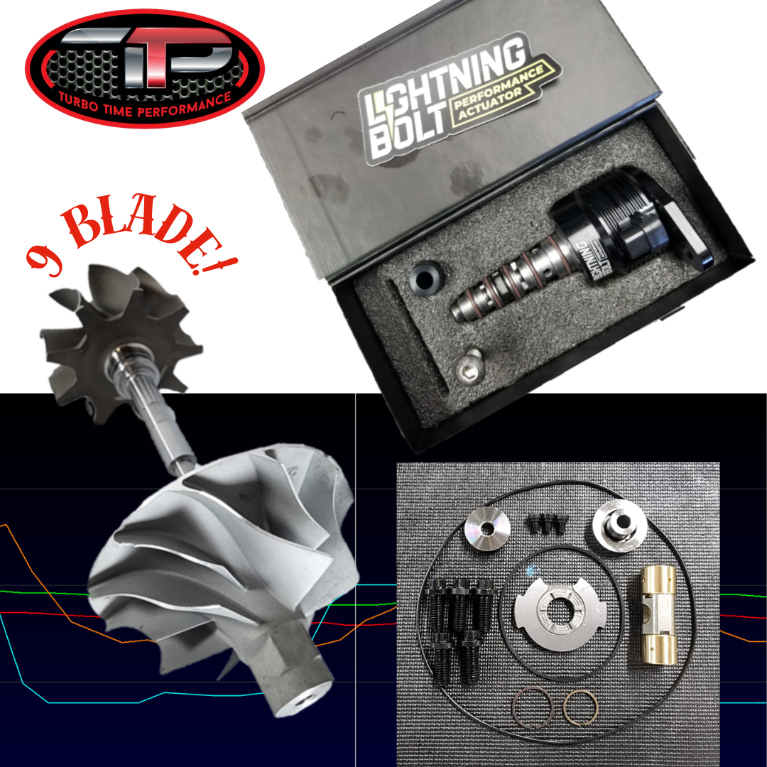 Turbo Time 9 Blade Extreme Scream Turbine + 63.5 Powermax Wheel Rebuild Kit + Lightning Bolt